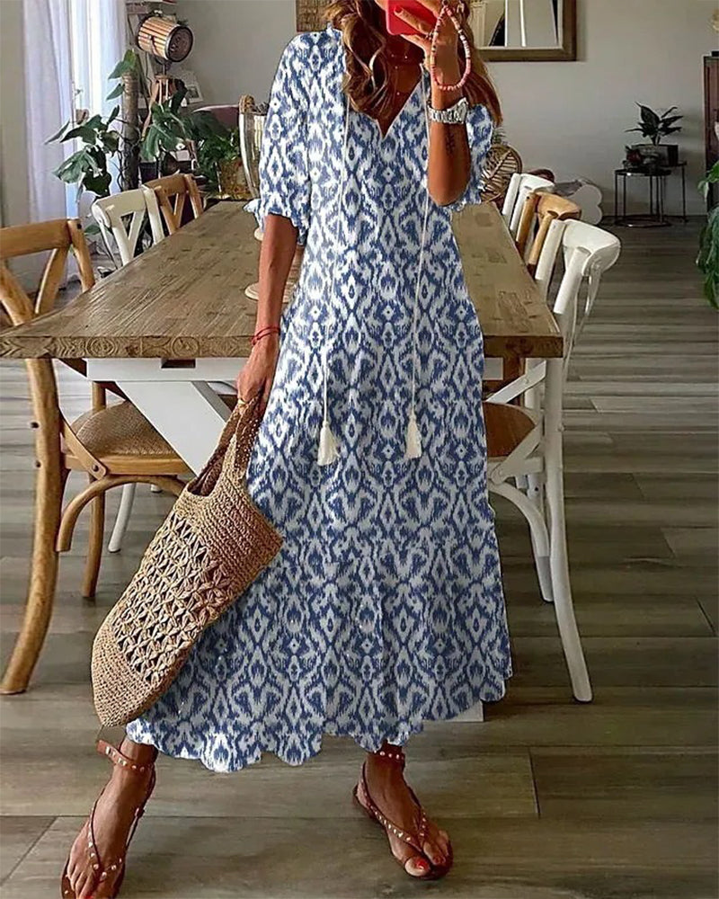 Bohemian Flowy V-Neck Maxi Dress