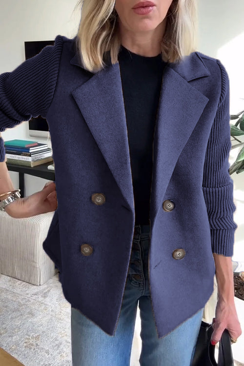 Women's Knitted Ribbed Blazer with a Button Front – Blue