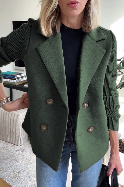 Women's Knitted Ribbed Blazer with a Button Front – Green