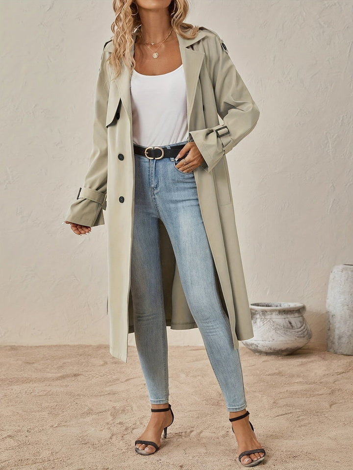 Eshita Trench pour femme – Manteau long élégant en mélange de coton avec coupe structurée & fermeture à boutons
