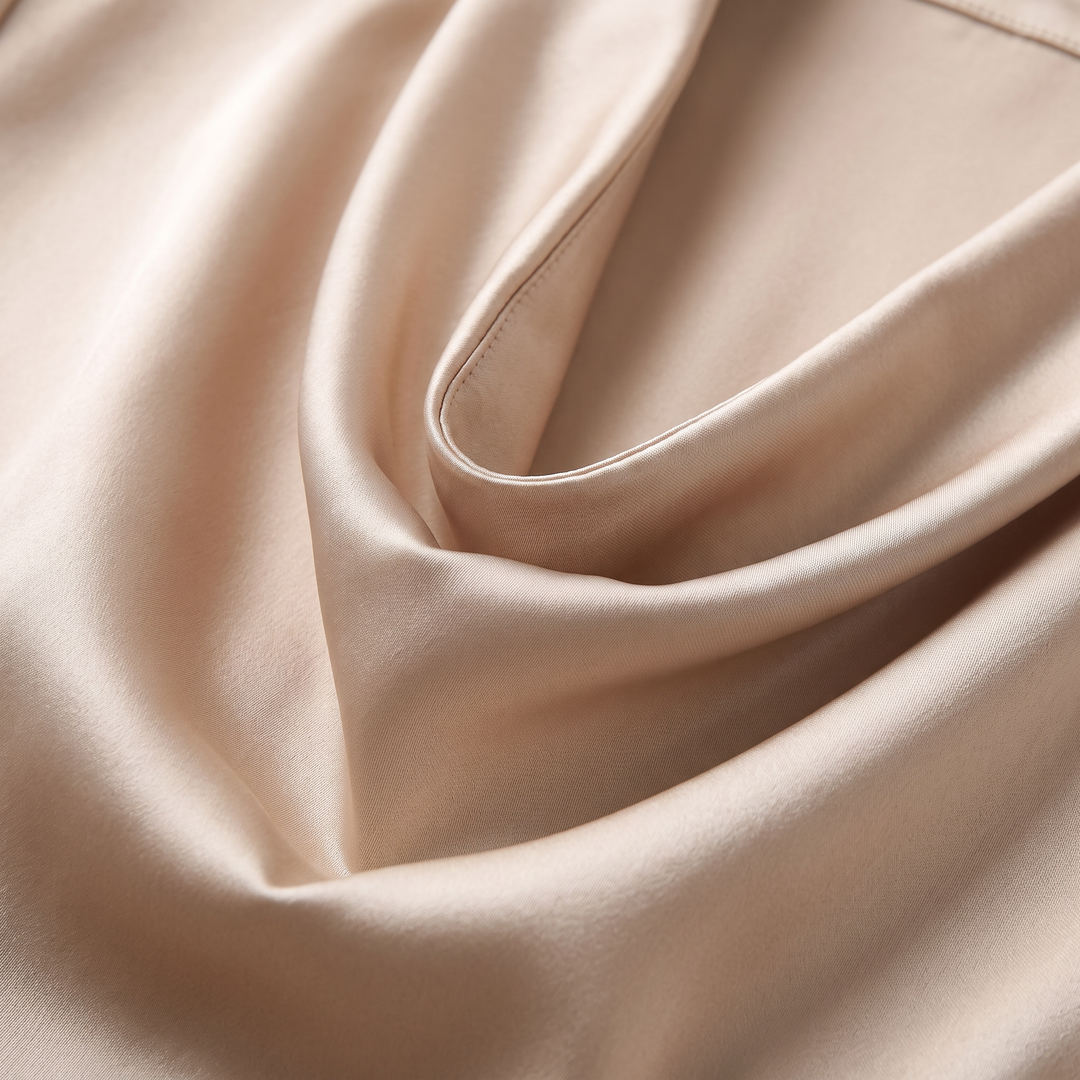 Women's Satin Pleated Draped Blouse with a Cowl Neck