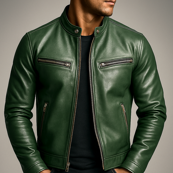 Men's Classic Faux Leather Zip-Up Jacket