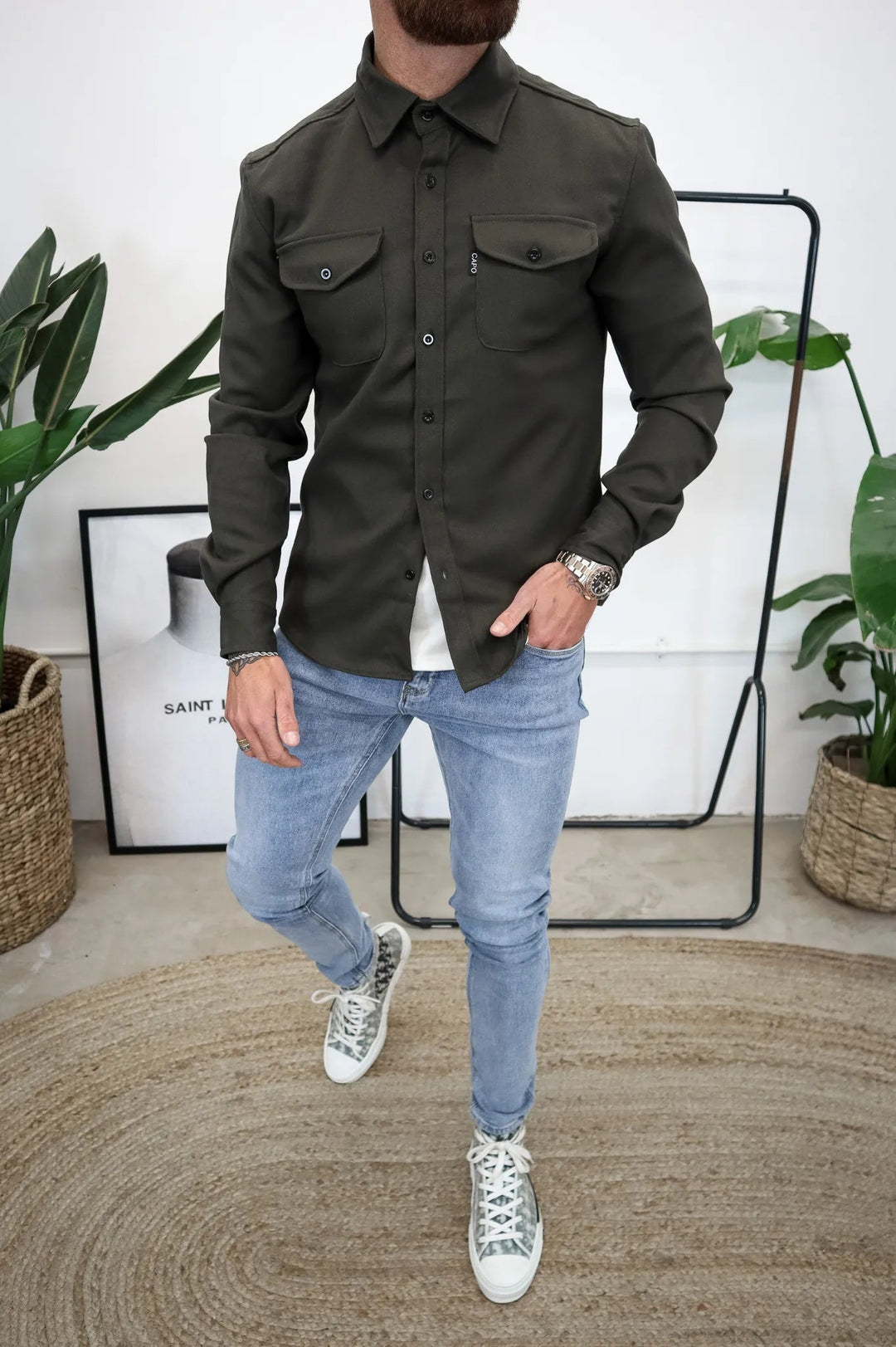 Men's Overshirt Jacket with Chest Pockets for Spring Autumn Casual Lightweight