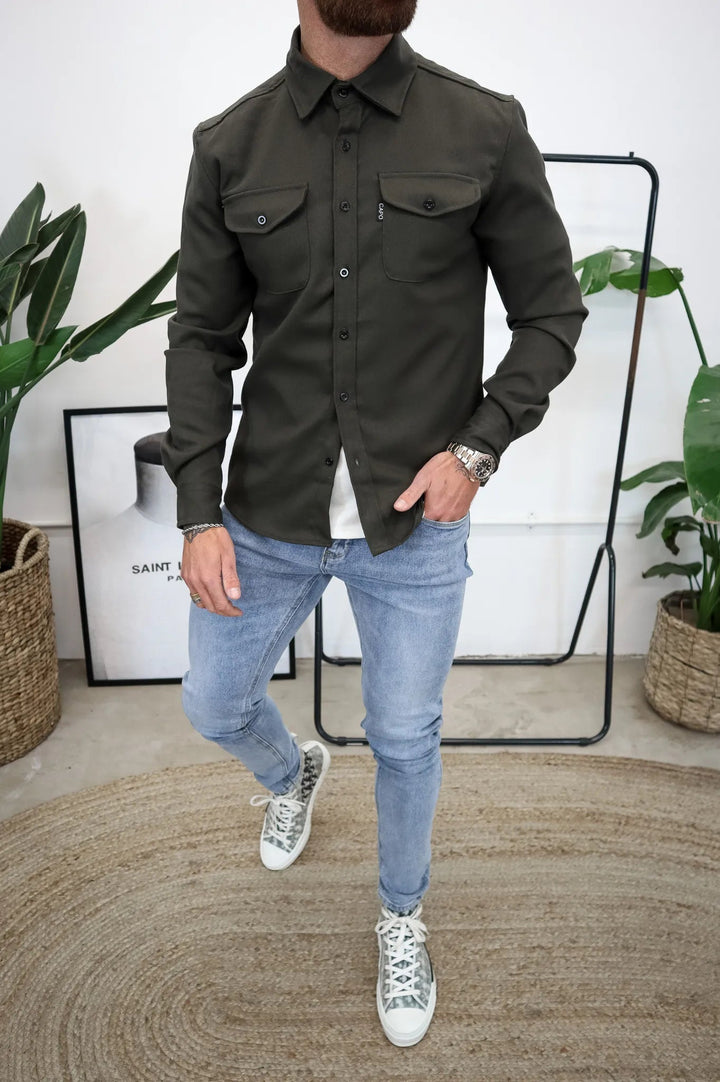 Men's Overshirt Jacket with Chest Pockets for Spring Autumn Casual Lightweight