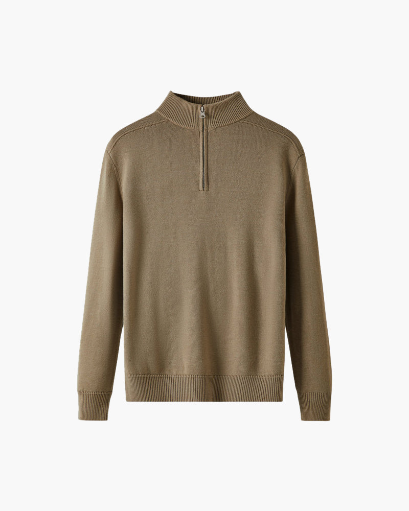 Men's Merino Wool Quarter Zip Jumper - Beige