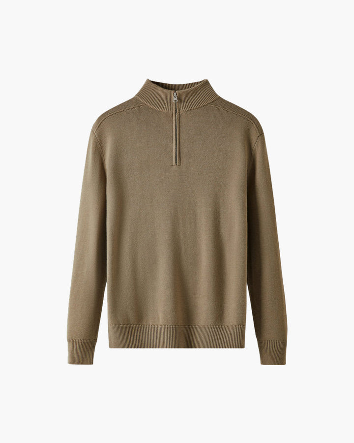 Men's Merino Wool Quarter Zip Jumper - Beige