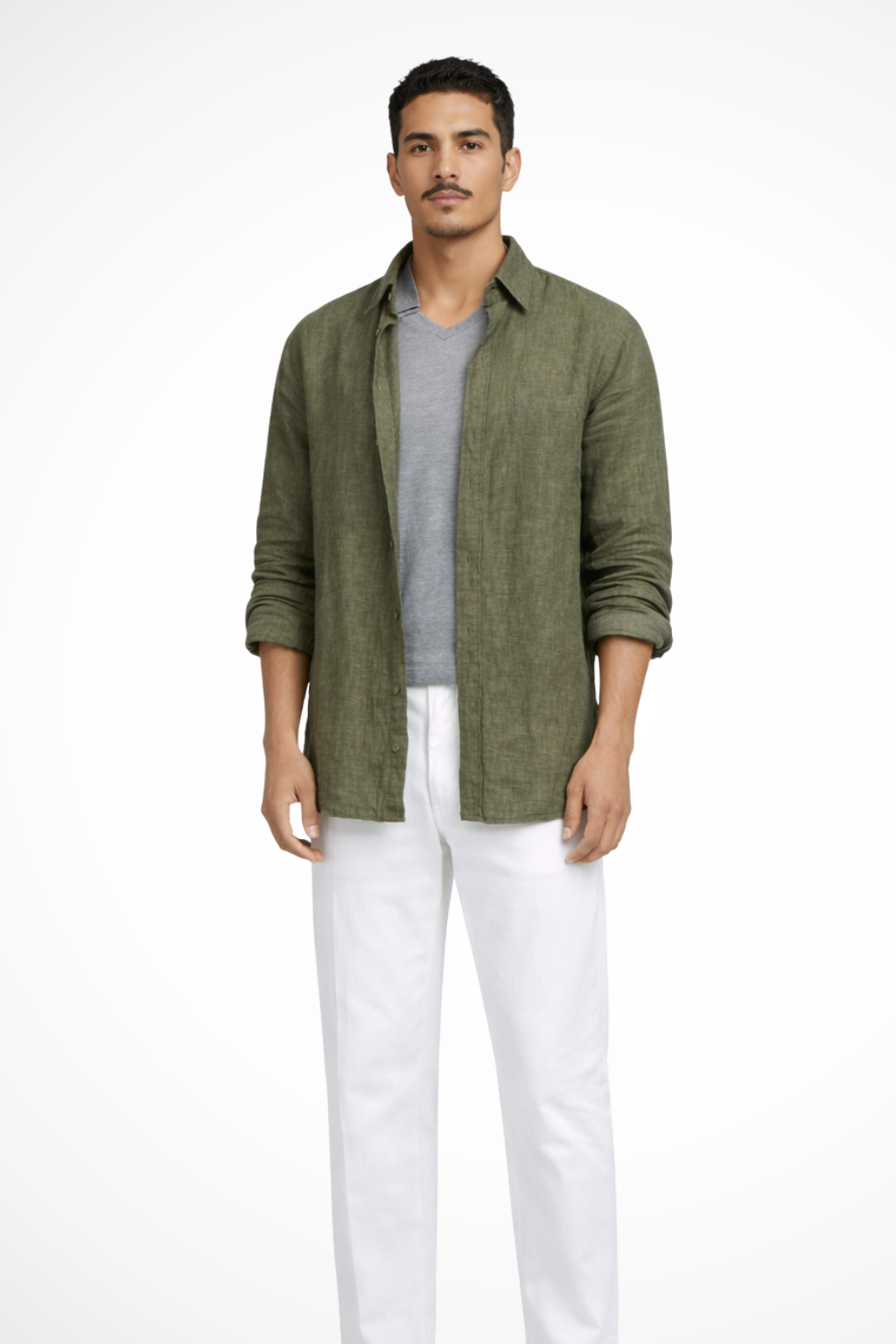 Relaxed Fit Men’s Long Sleeve Linen Button-Down Shirt