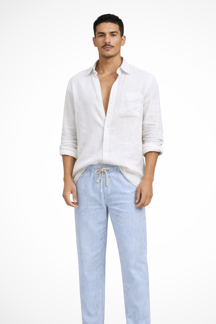 Relaxed Fit Men’s Long Sleeve Linen Button-Down Shirt