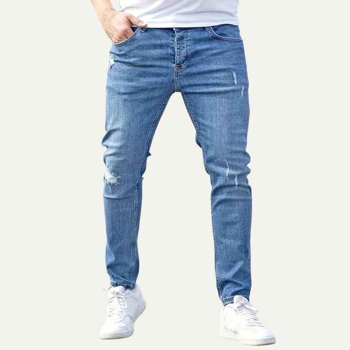 Men's Grey Denim Jeans with Slim Fit and Side Pockets