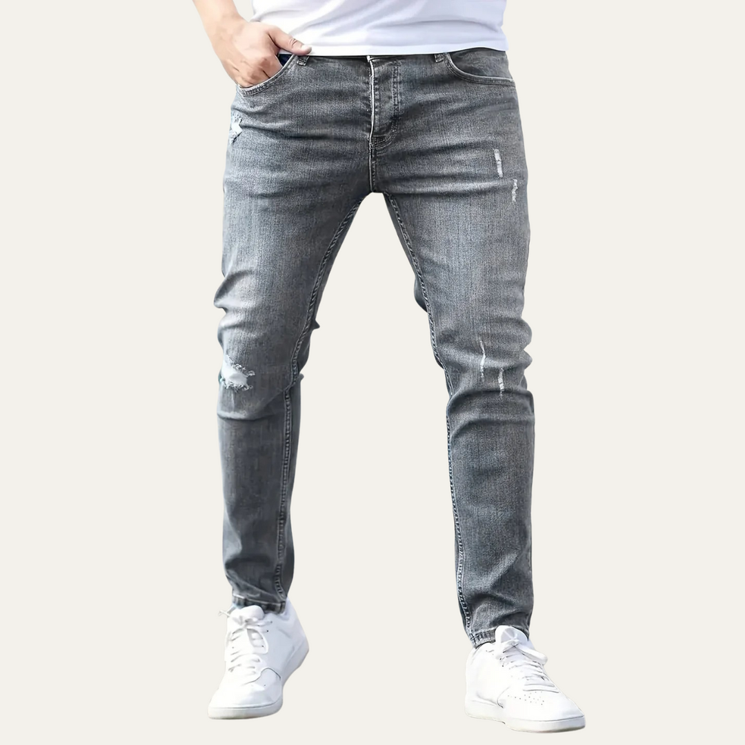 Men's Grey Denim Jeans with Slim Fit and Side Pockets
