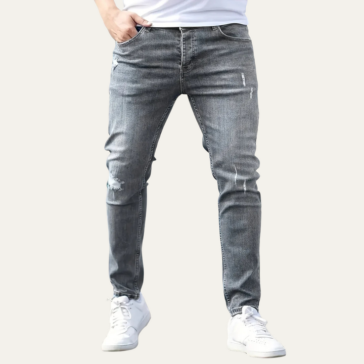Men's Grey Denim Jeans with Slim Fit and Side Pockets