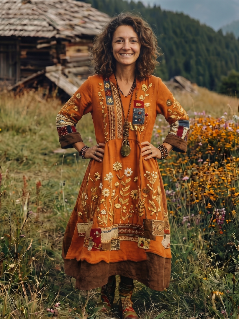 Women's Longline Long Sleeve Midi Dress – Orange