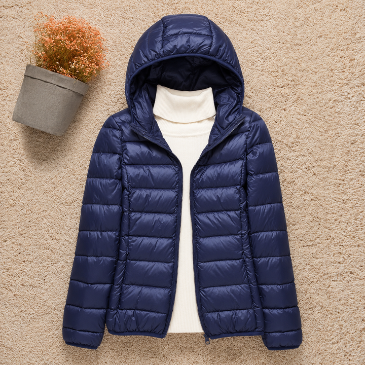 Carlo - Women's Puffer Jacket with Hood - Navy