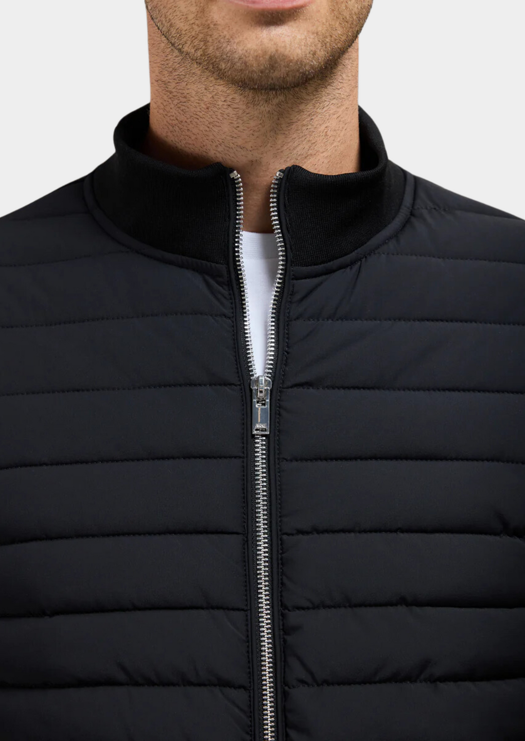 Men's Quilted Zip Jacket with Stand Collar
