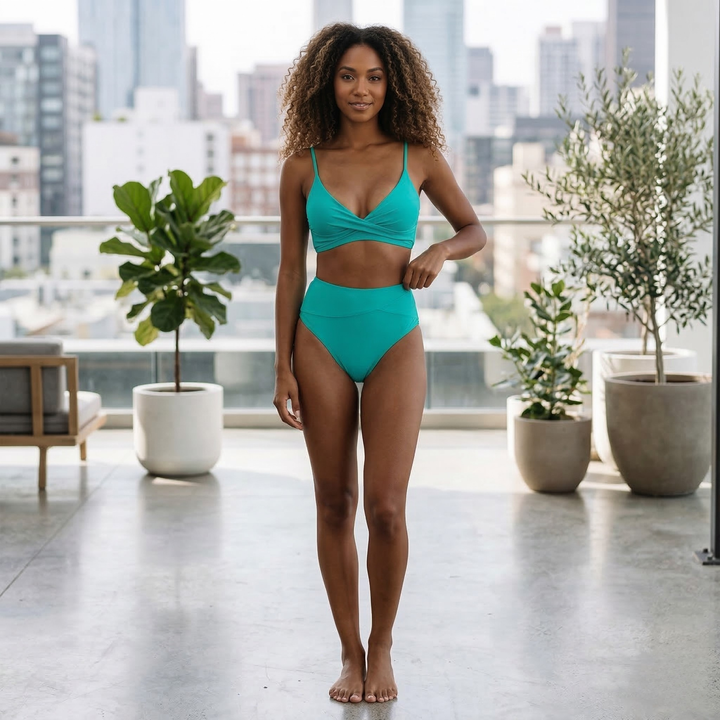 Vintage Floral High-Waist Bikini Set - Adjustable Wrap Top