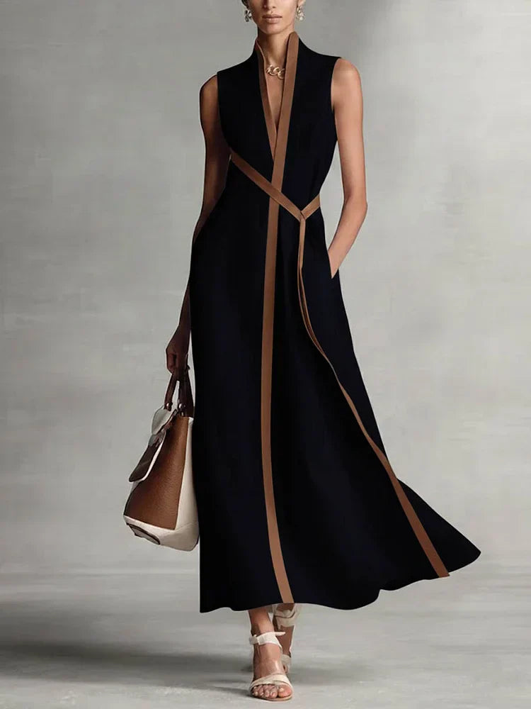 Women's Loose Sleeveless Cotton Linen Midi Formal Dress High Neck Summer Beach Vacation Work Everyday – Aurora