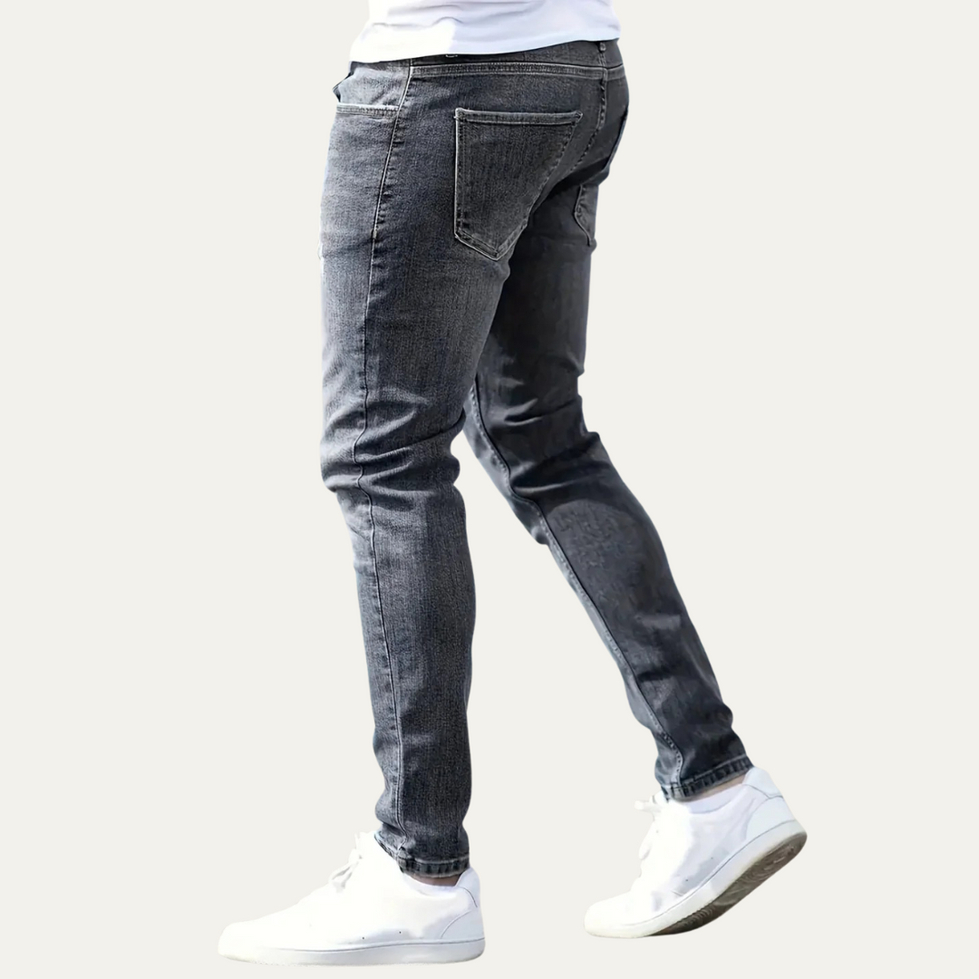 Men's Grey Denim Jeans with Slim Fit and Side Pockets