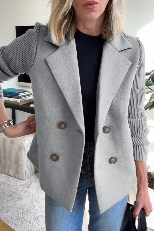 Women's Knitted Ribbed Blazer with a Button Front – Grey