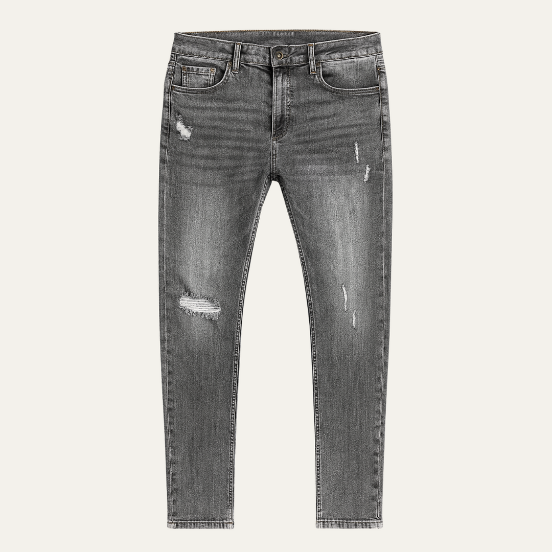 Men's Grey Denim Jeans with Slim Fit and Side Pockets