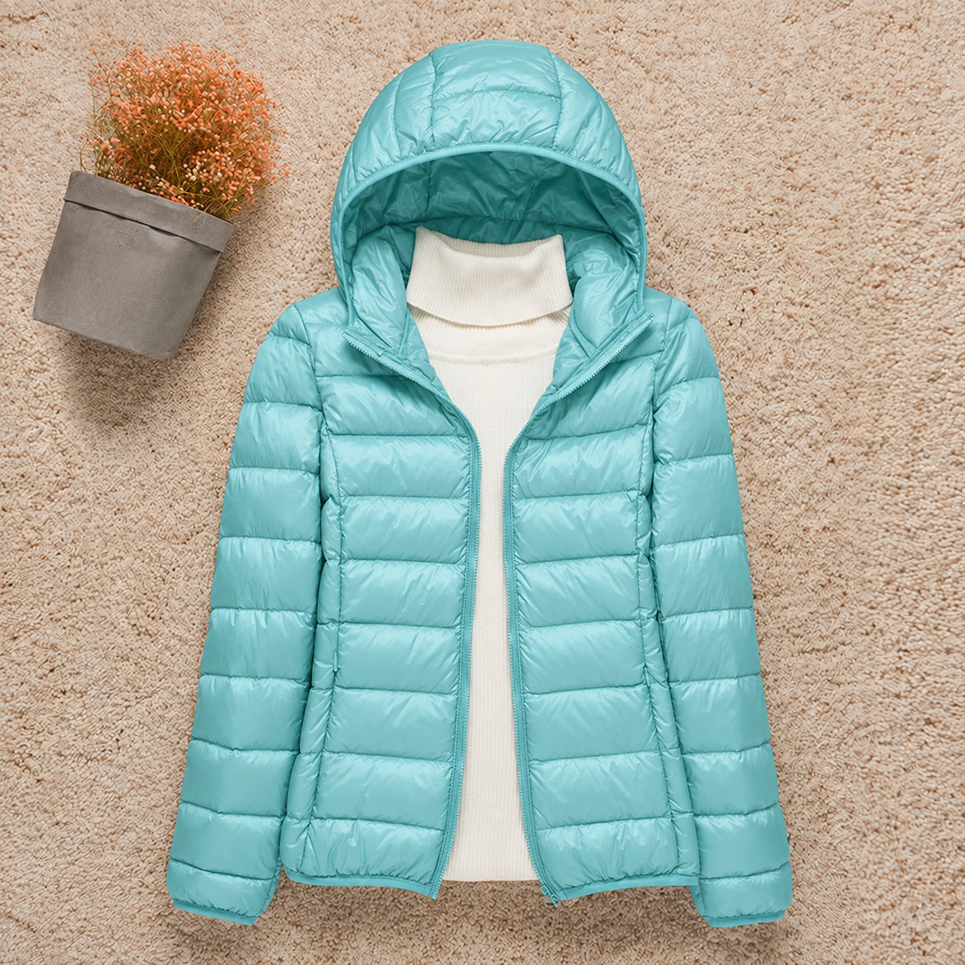 Carlo - Women's Puffer Jacket with Hood - Turquoise