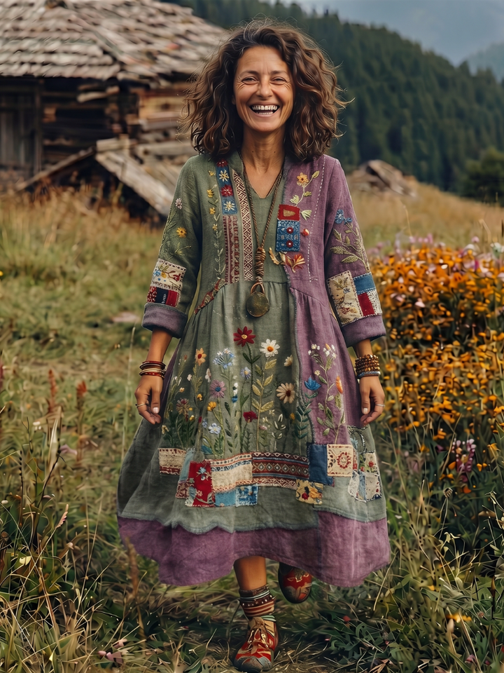 Women's Longline Long Sleeve Midi Dress – Green / Purple