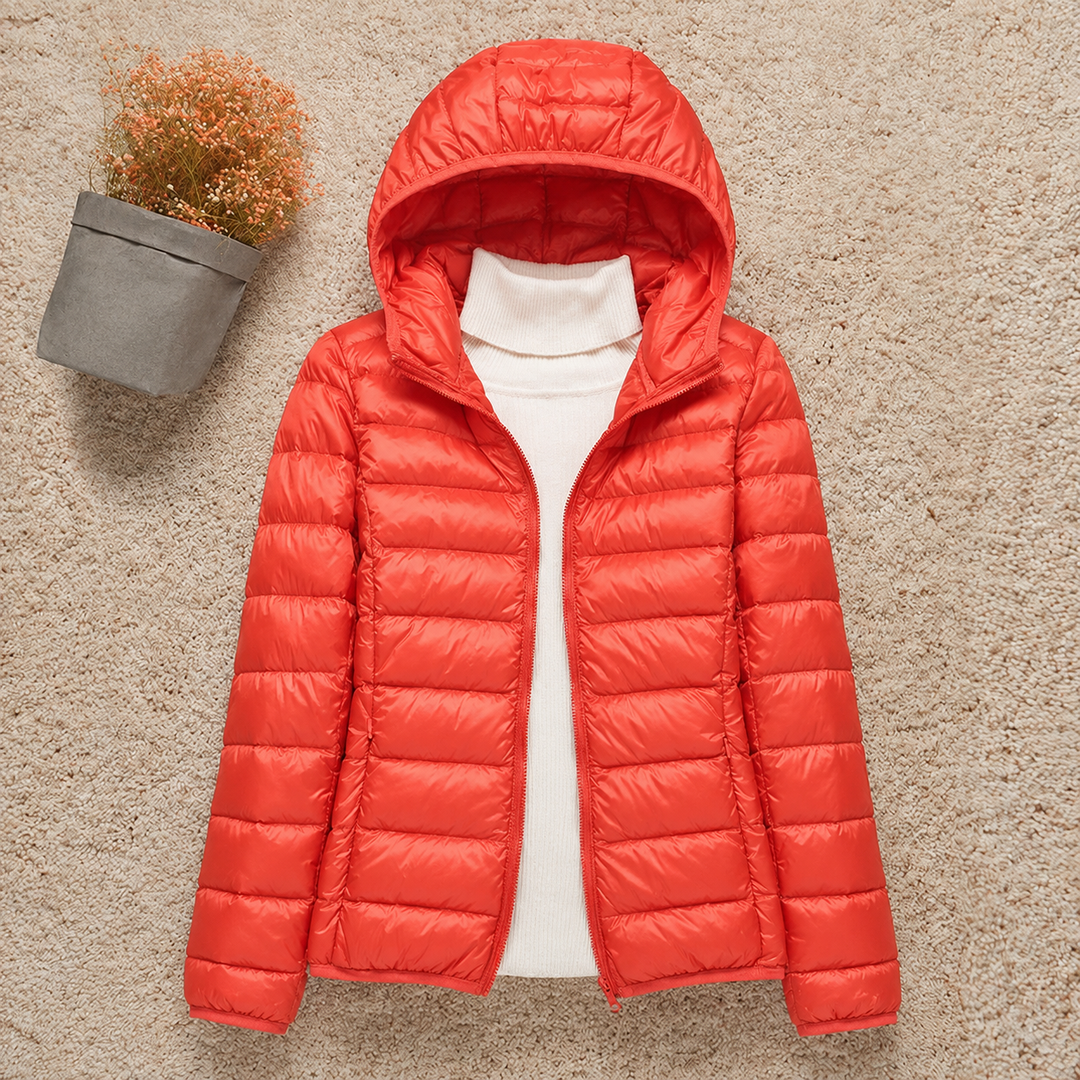 Carlo - Women's Puffer Jacket with Hood - Orange