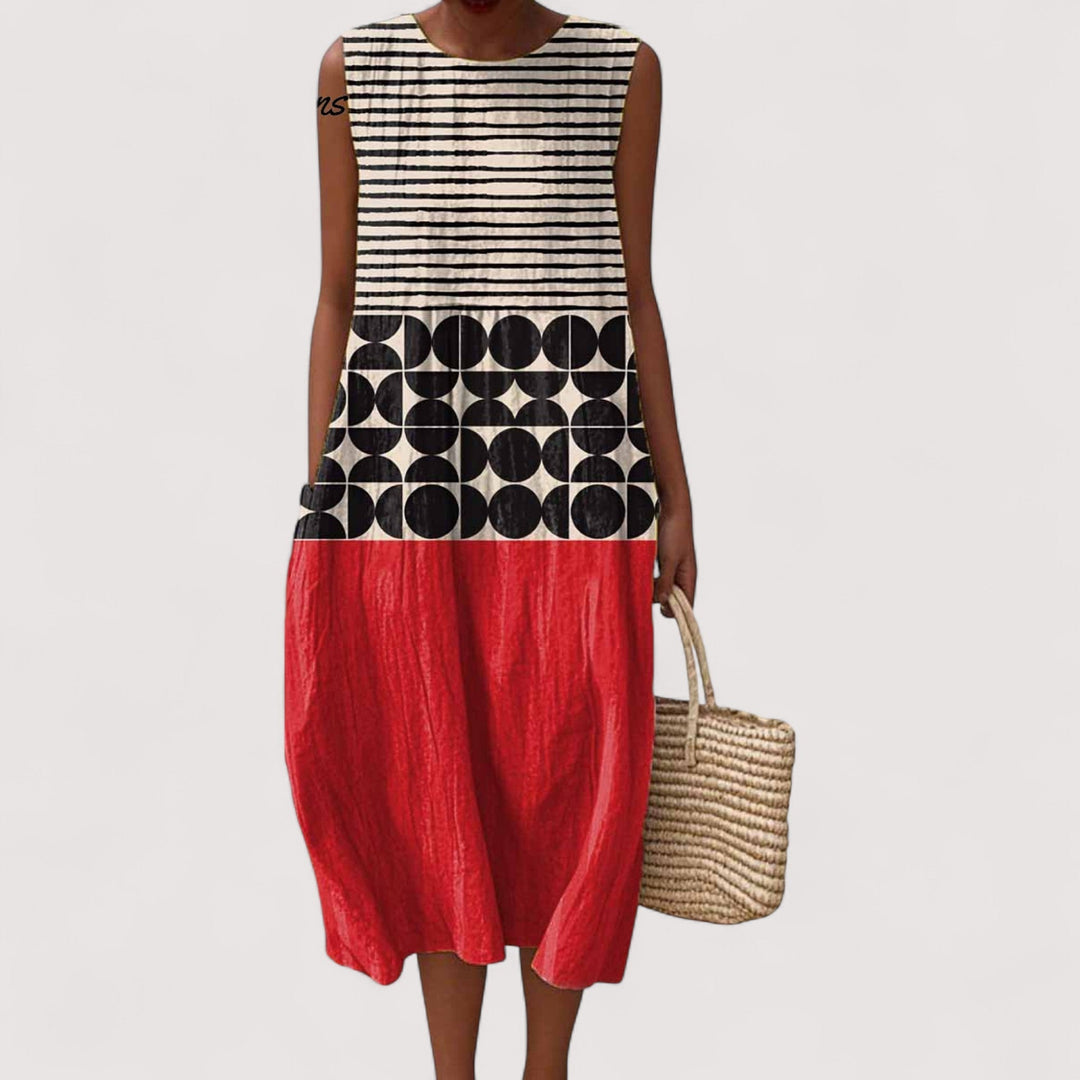 Color-Block Midi Dress Loose-Fit