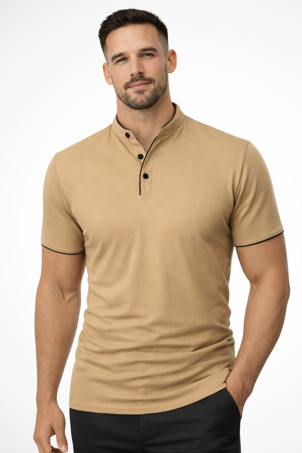 Rafferty | Men Collarless Short Sleeve Polo Shirt