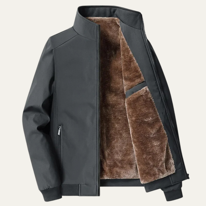 Men's Check Pattern Jacket with Zip Front and Relaxed Fit
