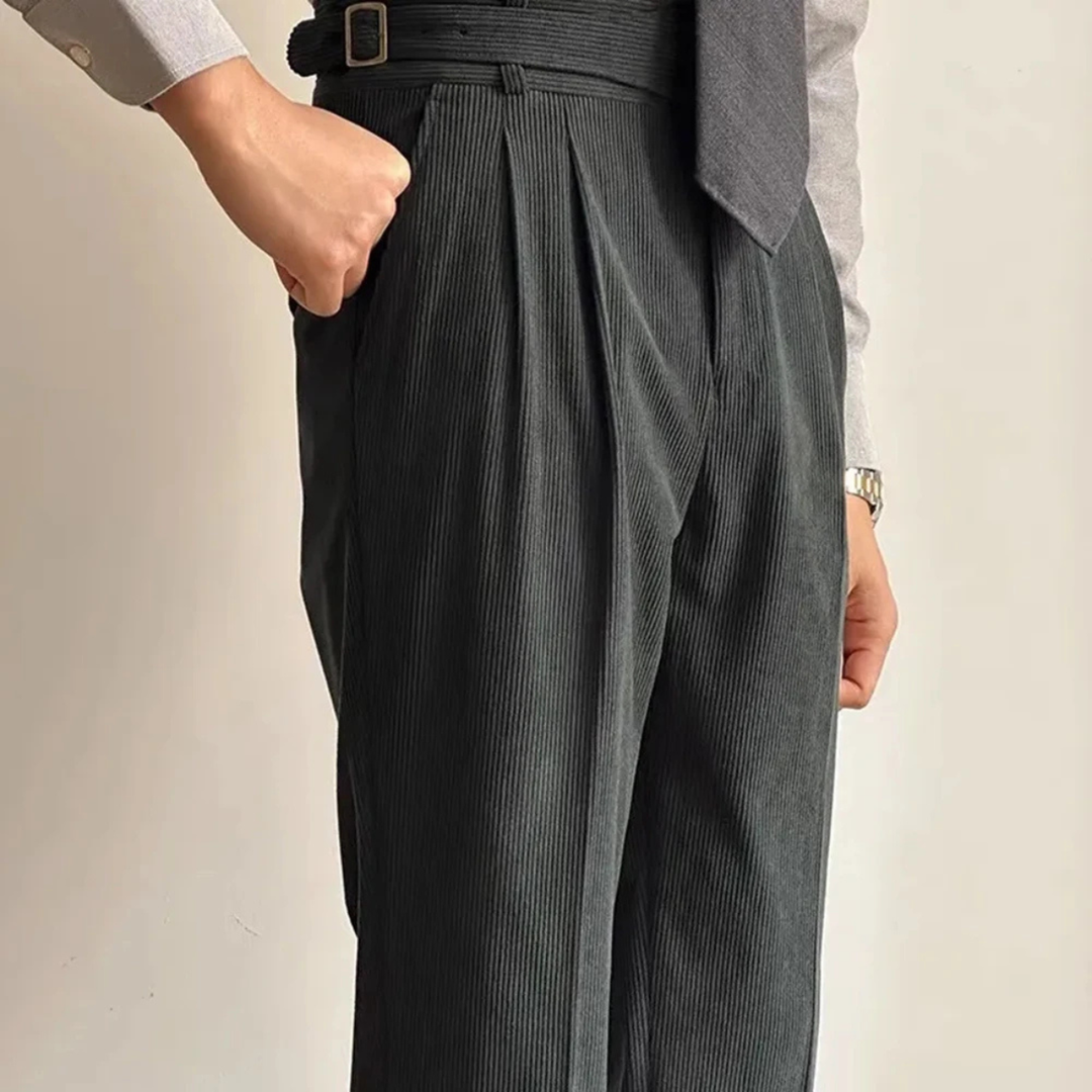 Men's Corduroy Trousers with Side Pockets and Relaxed Fit