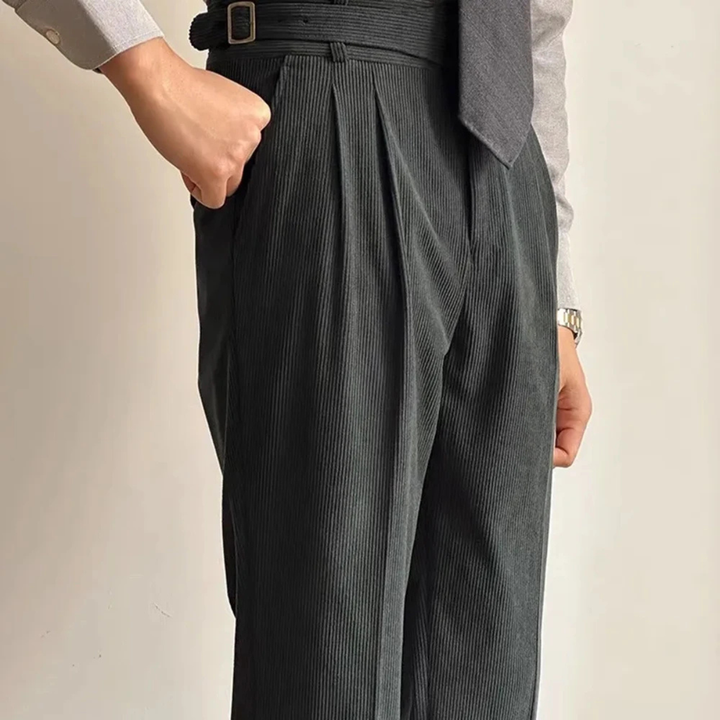 Men's Corduroy Trousers with Side Pockets and Relaxed Fit