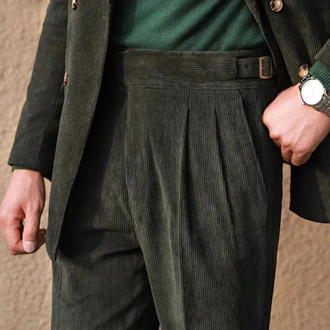 Men's Corduroy Trousers with Side Pockets and Relaxed Fit