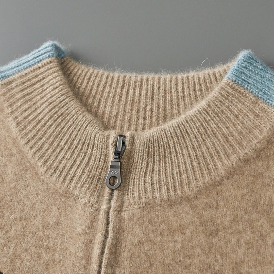 Men's Cashmere Jumper with Zip Front and Relaxed Fit