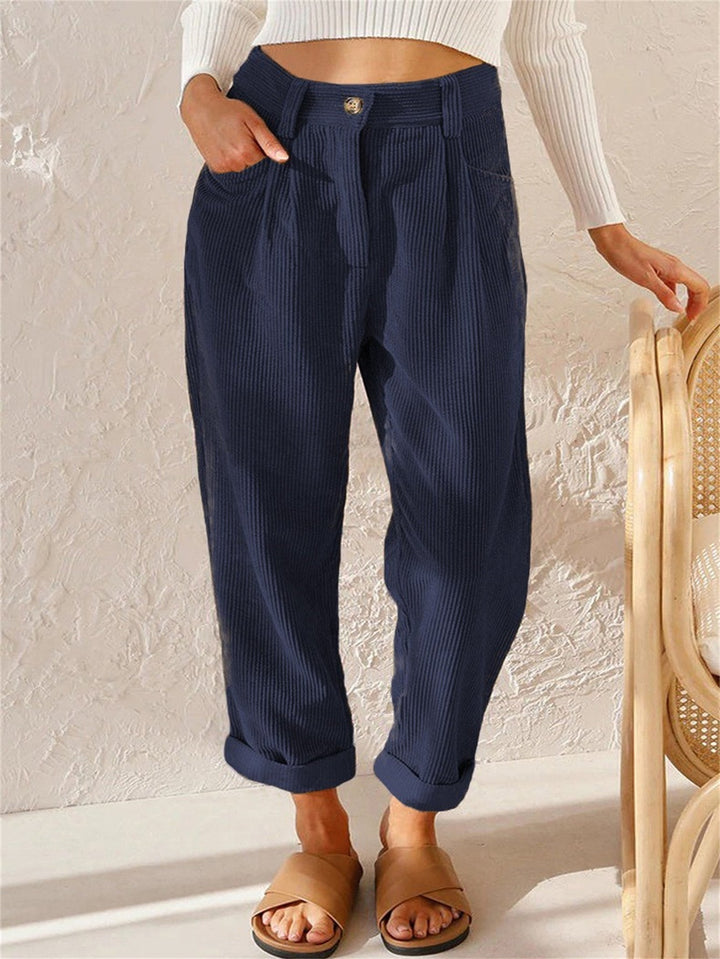 Women's High-Waisted Relaxed Trousers – Navy