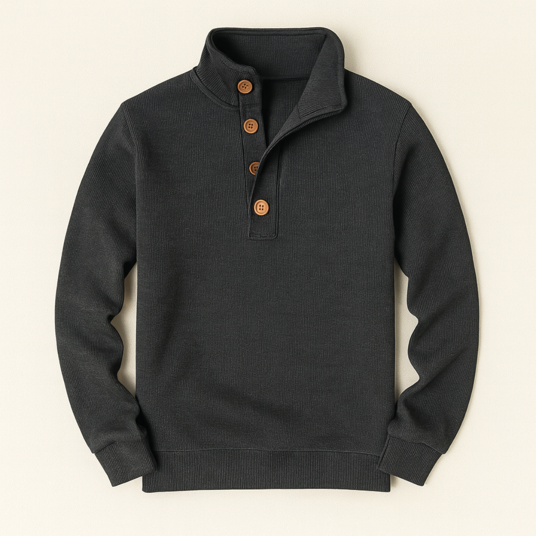 Men's Ribbed Knit Jumper with Button Front and Collar