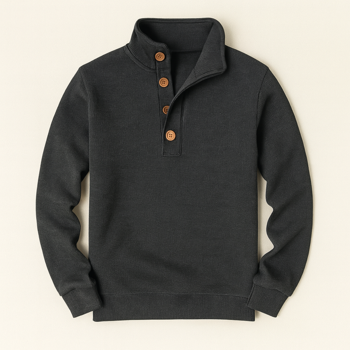 Men's Ribbed Knit Jumper with Button Front and Collar