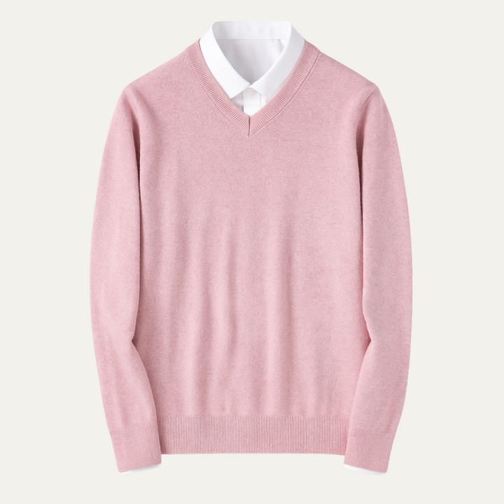 Men's Beige Cashmere Jumper with Relaxed Fit