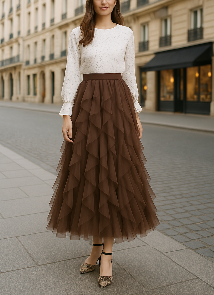 Women's Layered Tulle Midi Skirt