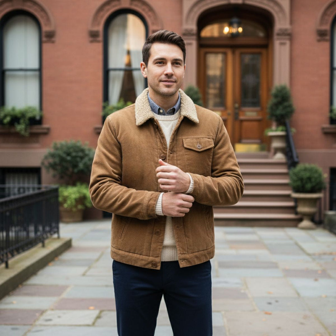 Men's Corduroy Jacket with Button Front and Side Pockets