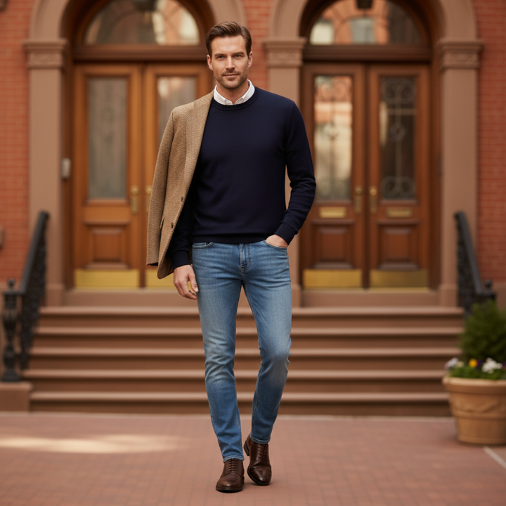 Men's Denim Jeans with Slim Fit and Side Pockets
