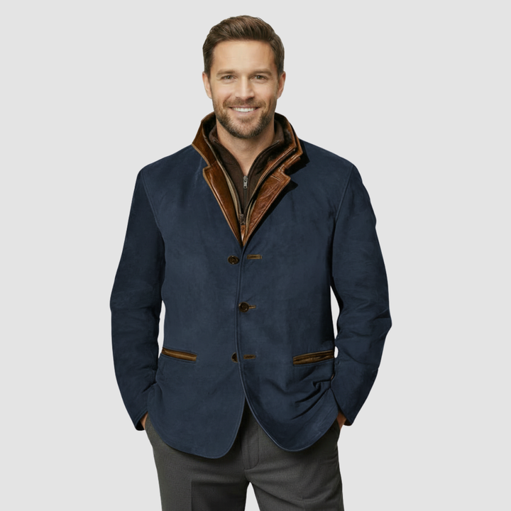 Leather Blazer with Shearling Collar Jacket