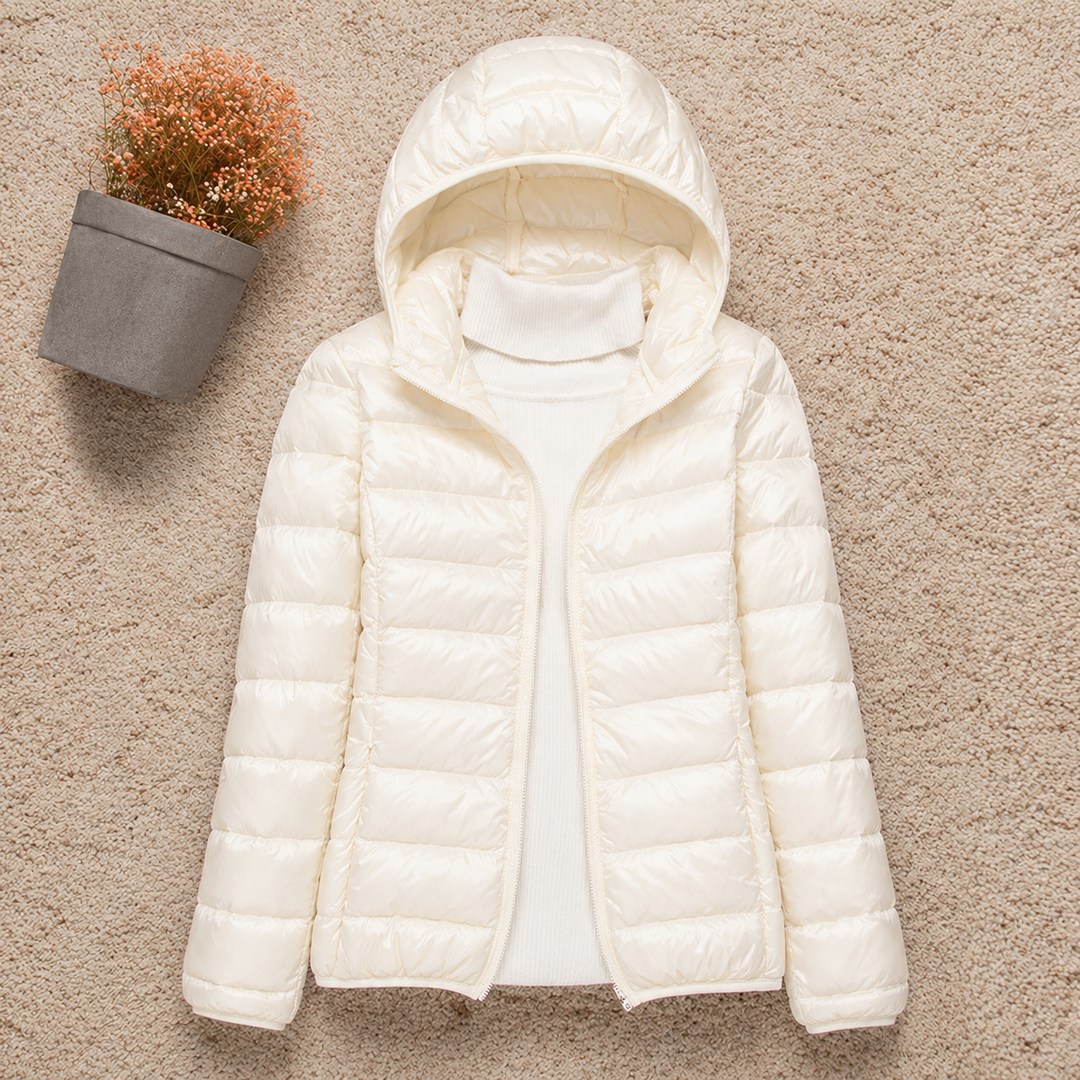 Carlo - Women's Puffer Jacket with Hood - White