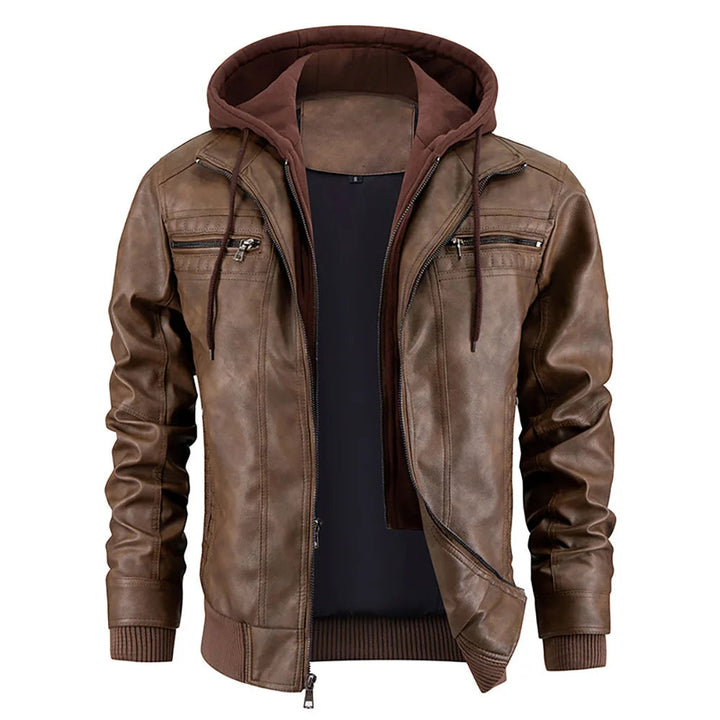 Men's Leather Look Winter Coat with Hood