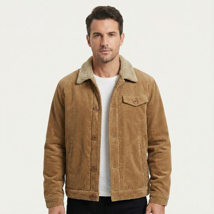 Men's Corduroy Jacket with Button Front and Side Pockets