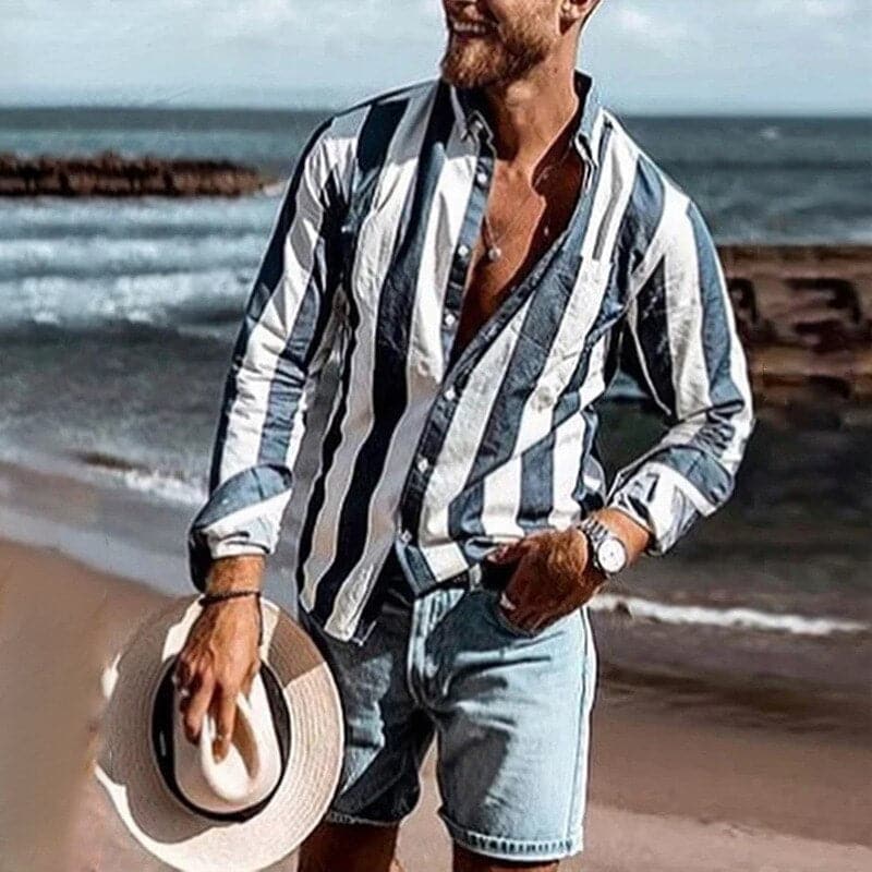 Men’s Relaxed Striped Button-Up Shirt in Lightweight Fabric