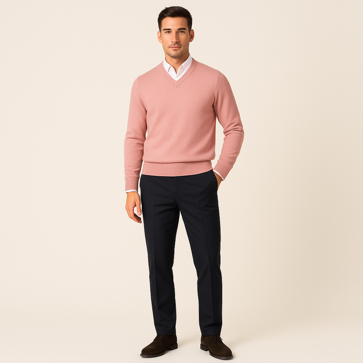 Men's Beige Cashmere Jumper with Relaxed Fit