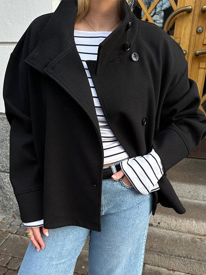 Women's Cropped Jacket with a Button Front – Black