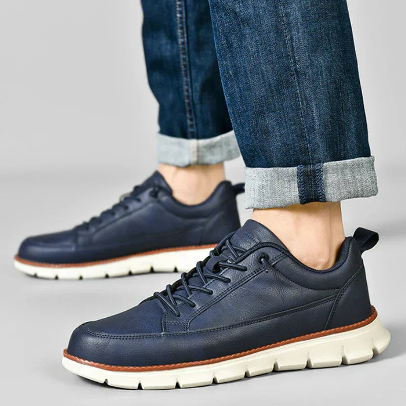 Men's Leather Trainers with Cushioned Sole