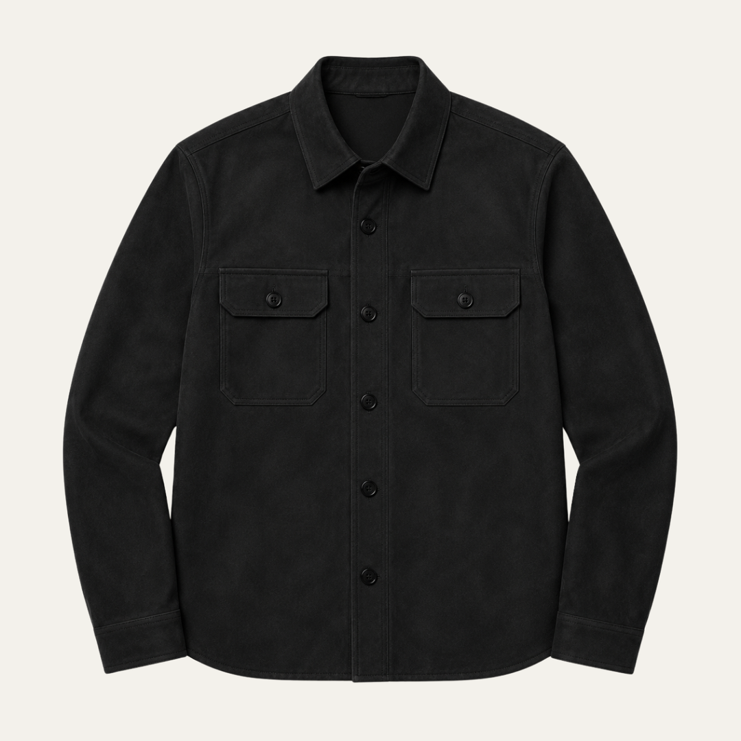 Men's Suede Overshirt with Button Front and Chest Pockets
