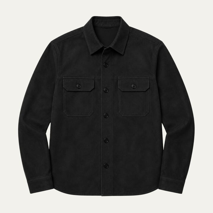 Men's Suede Overshirt with Button Front and Chest Pockets